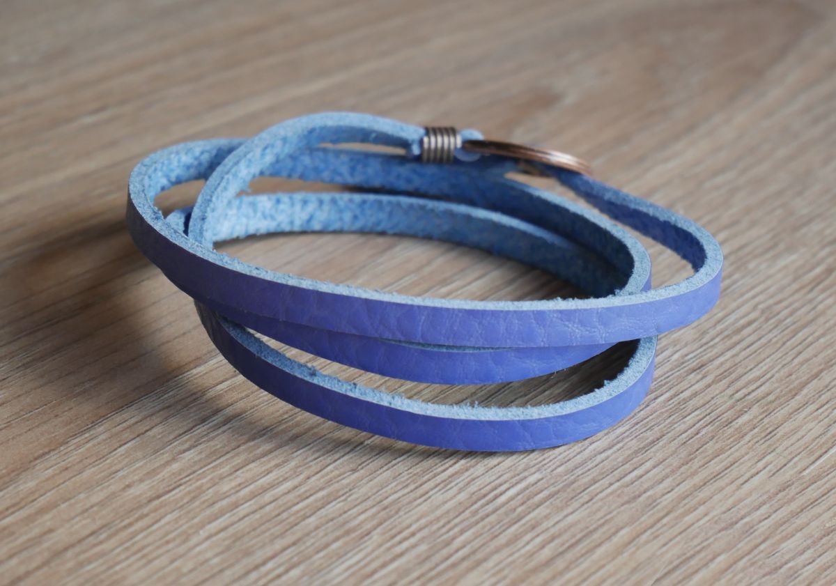Lederen riem Blauw fijn drievoudig verstelbaar
