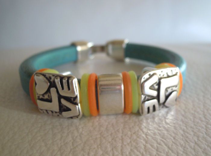 Leren armband Regaliz Turquoise Love 
