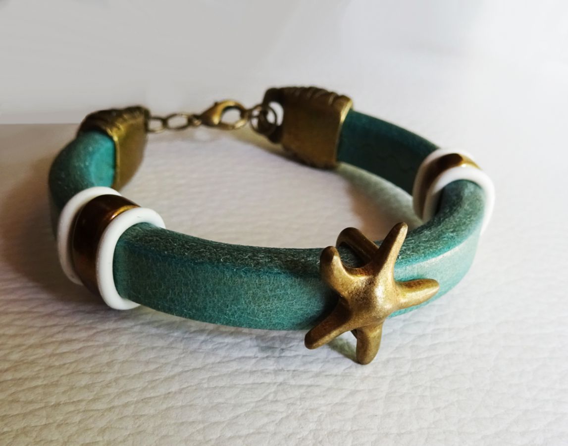 Leren armband Regaliz turquoise Starfish