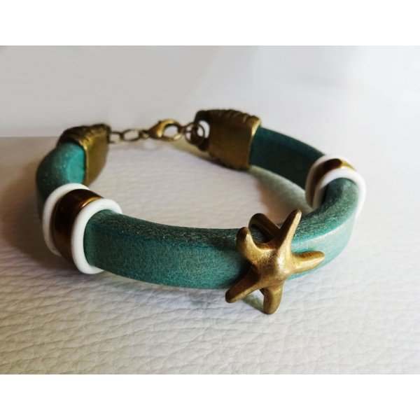 Leren armband Regaliz turquoise Starfish