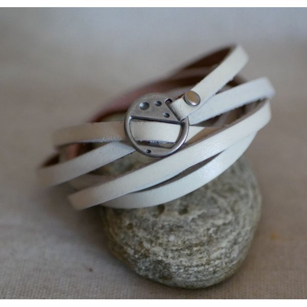 Bracelet cuir 5 tours Blanc ajustable