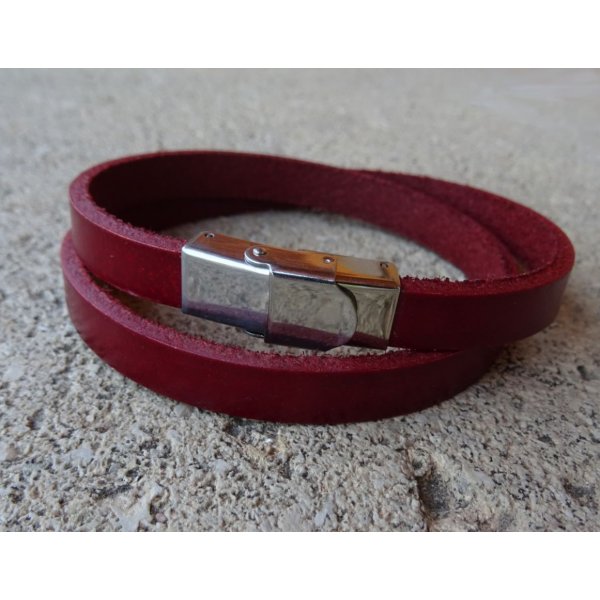 Bracelet cuir 2 tours fermoir ajustable