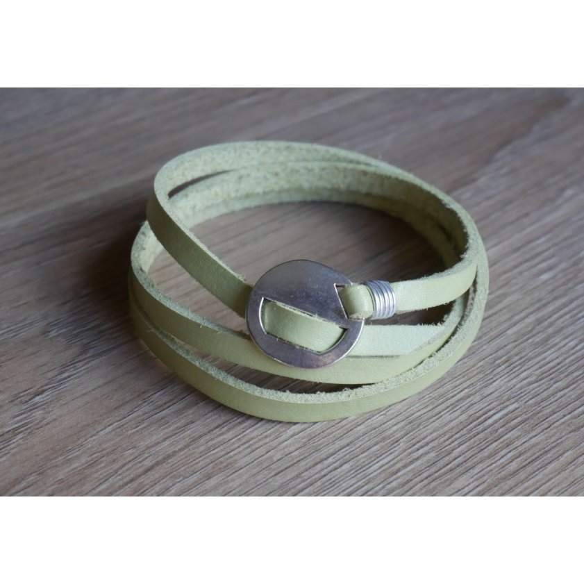 Leren armband Anijsgroen, drievoudig verstelbaar