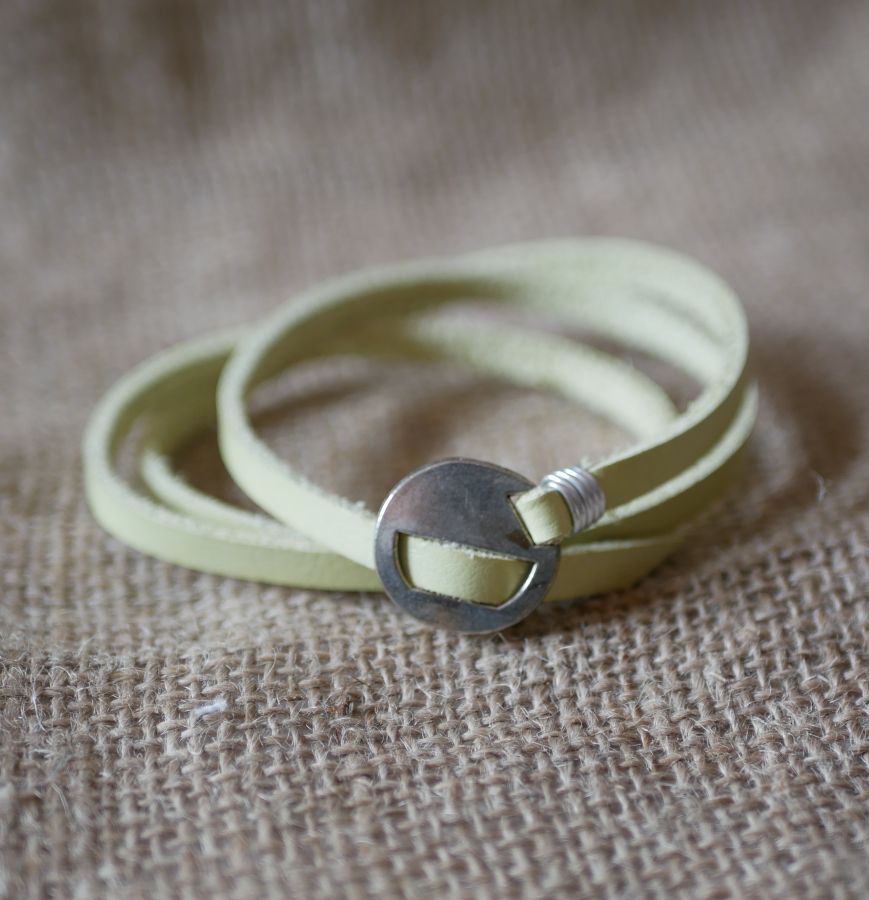 Leren armband Anijsgroen, drievoudig verstelbaar