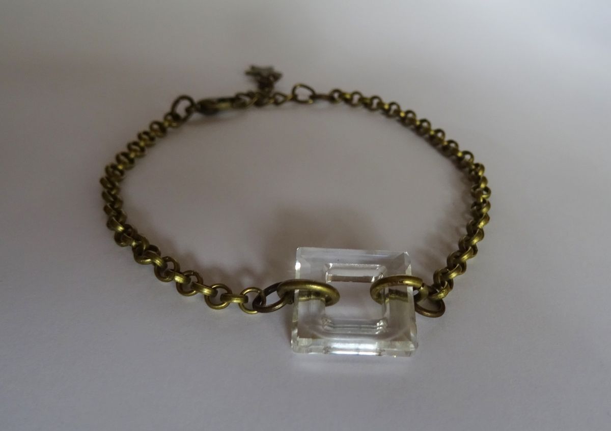 Armband bronzen ketting Vierkant Kristal