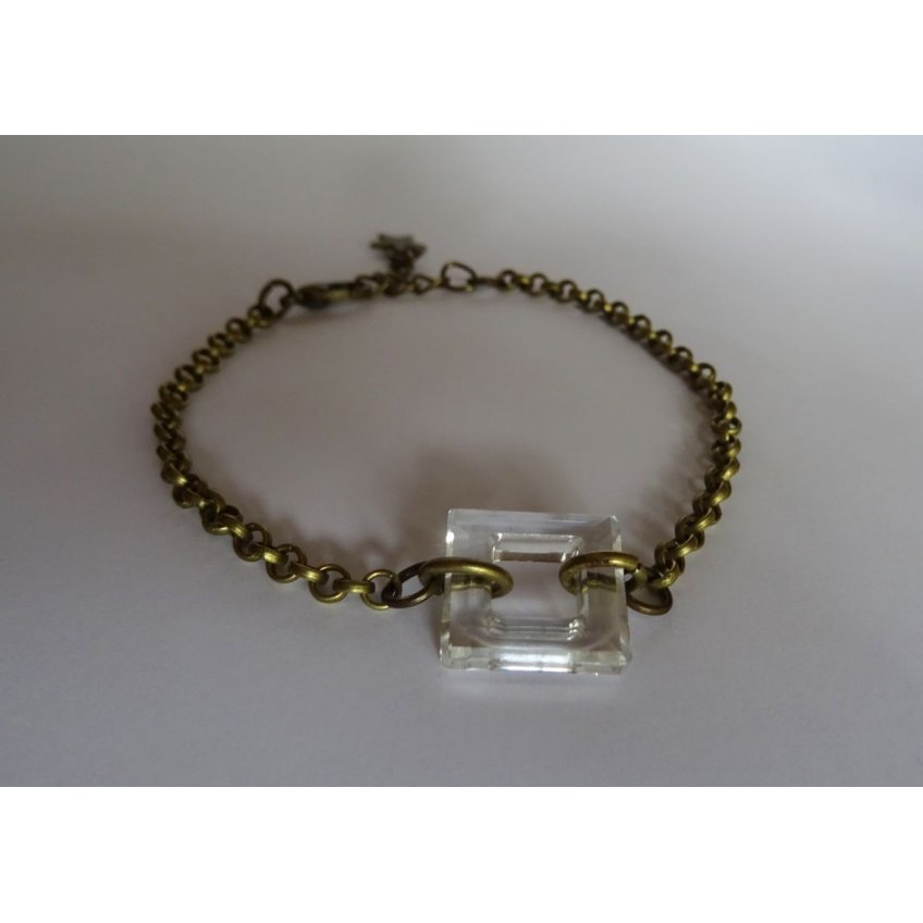 Armband bronzen ketting Vierkant Kristal