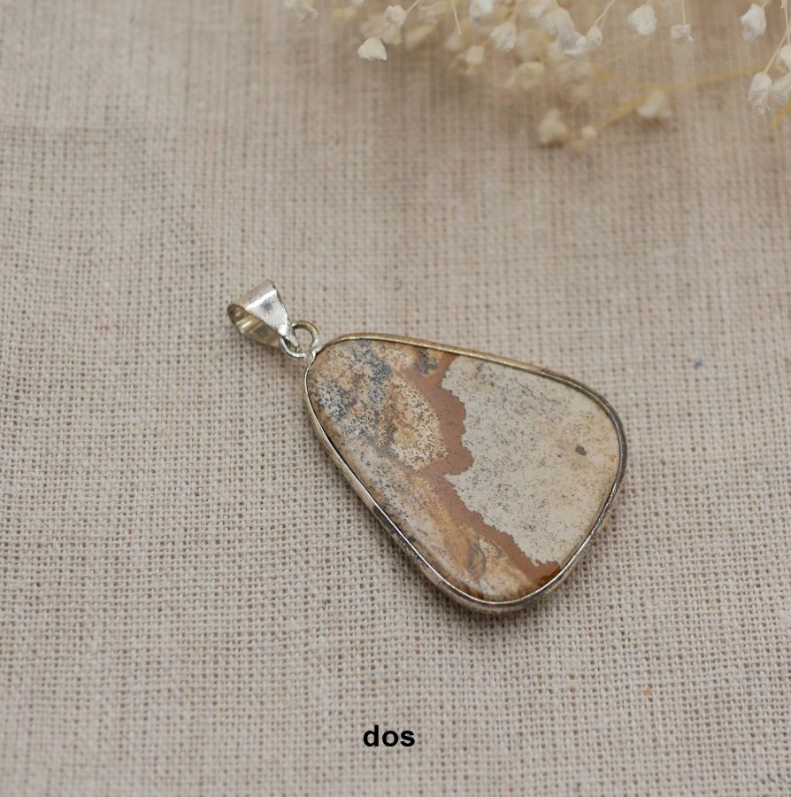 Cabochon hanger gezet in landschap jaspis steen, driehoekige vorm