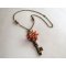 Sleutel en bloem hanger ketting met parels aan ketting