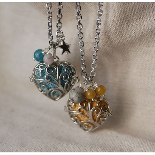 Kettinghanger Hartendoos met lavasteen kleur naar keuze Valentijnscadeau