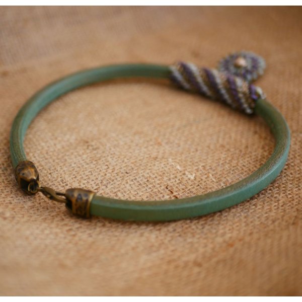 Ketting leer hanger Regaliz kralen Paars/groen