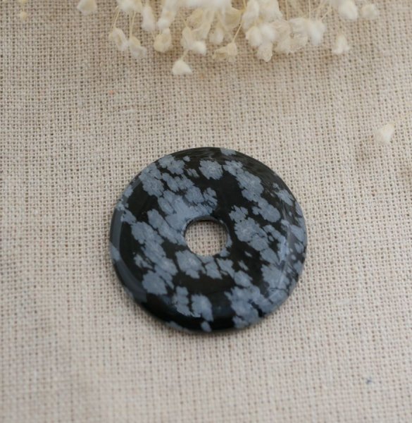 Obsidiaan steen donut Sneeuwvlok diameter 40 mm