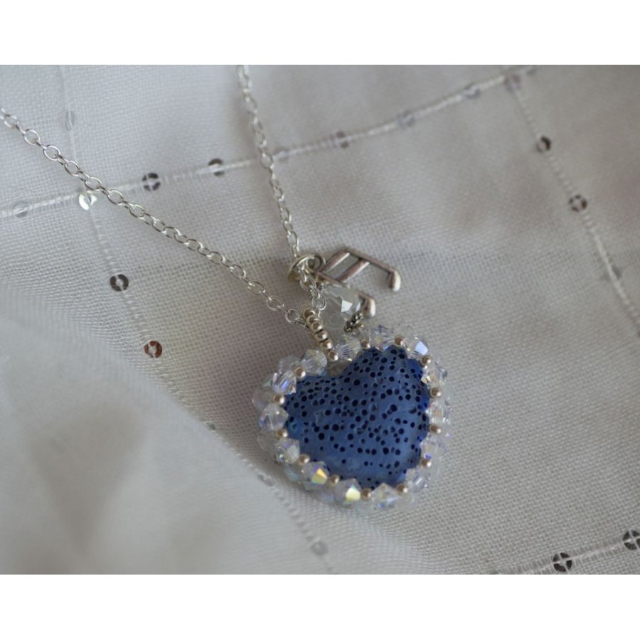 Hanger Blauwe Lavasteen Hart aan zilveren ketting