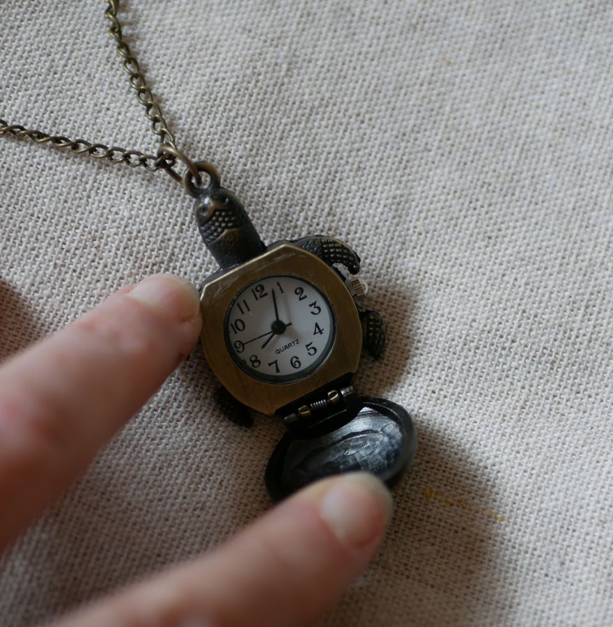 Schildpad horloge hanger aan ketting