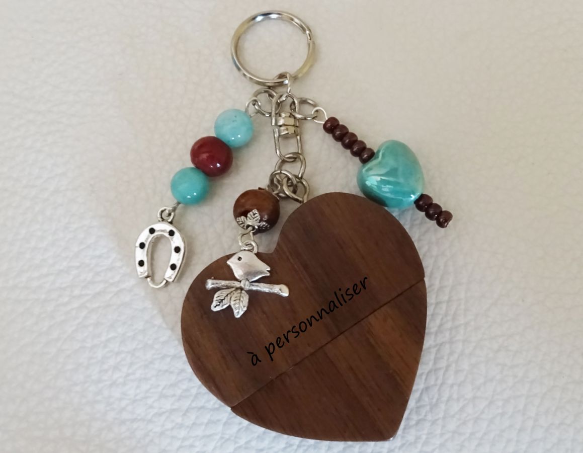 Hart sleutelhanger usb sleutel om turquoise kralen te graveren