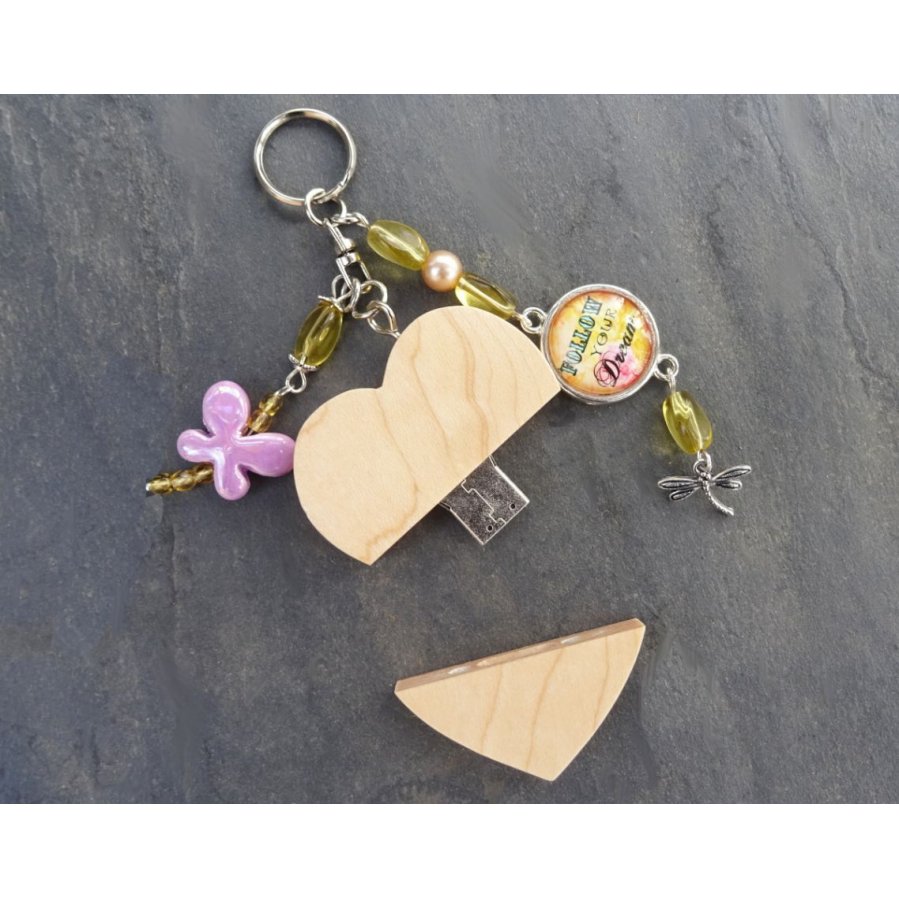 Sleutelhanger Hart usb sleutel om Cabochon &amp; vlinder te graveren