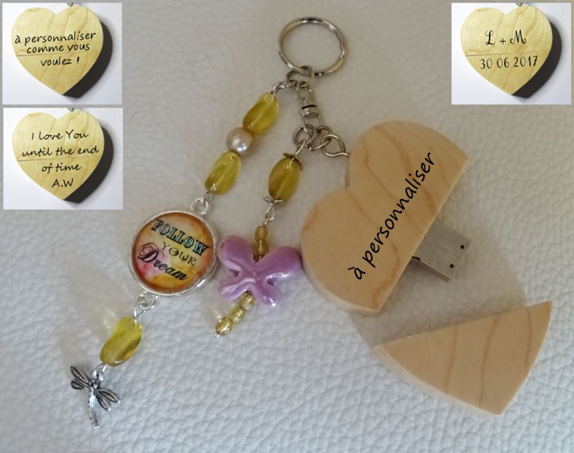 Sleutelhanger Hart usb sleutel om Cabochon &amp; vlinder te graveren