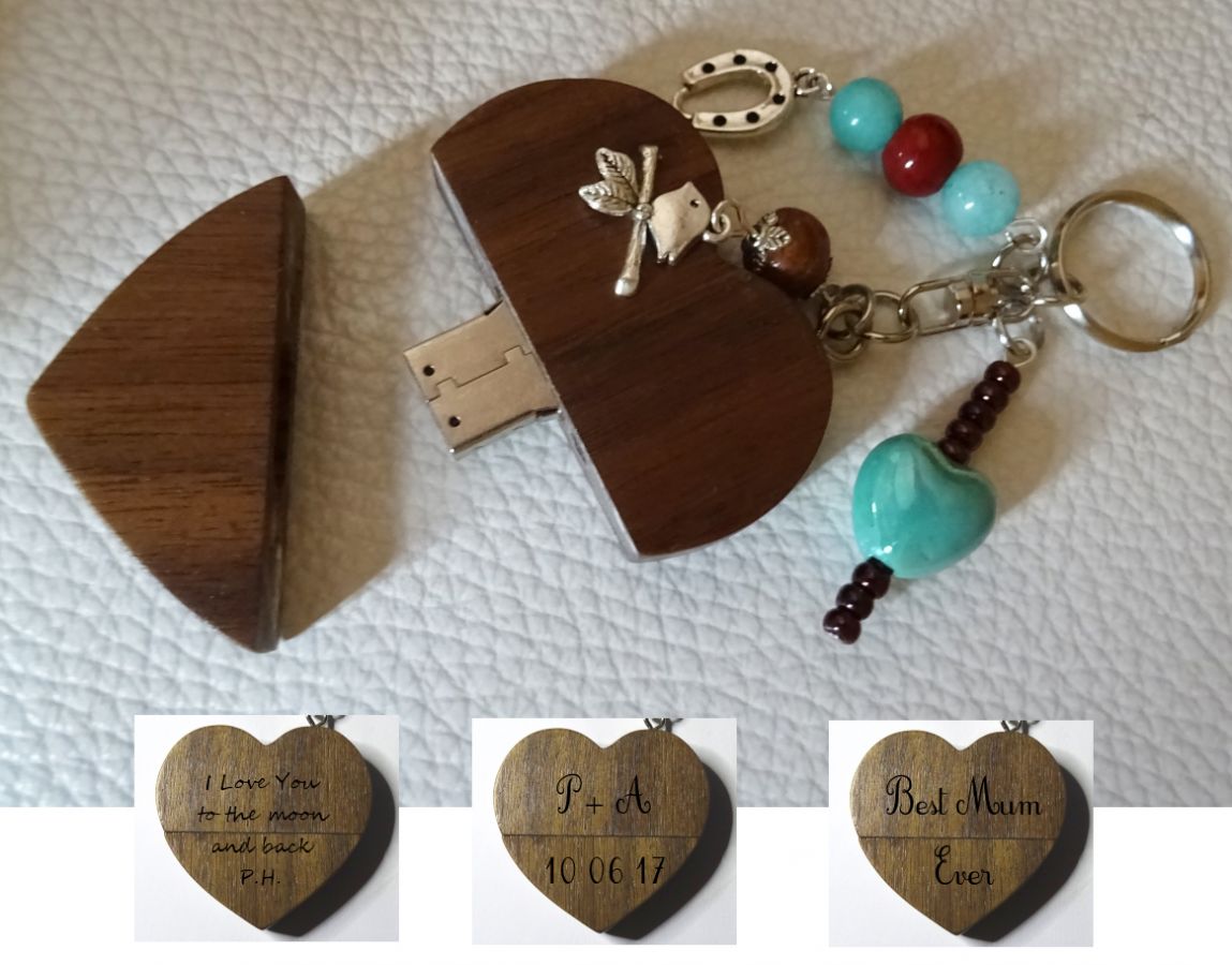 Hart sleutelhanger usb sleutel om turquoise kralen te graveren