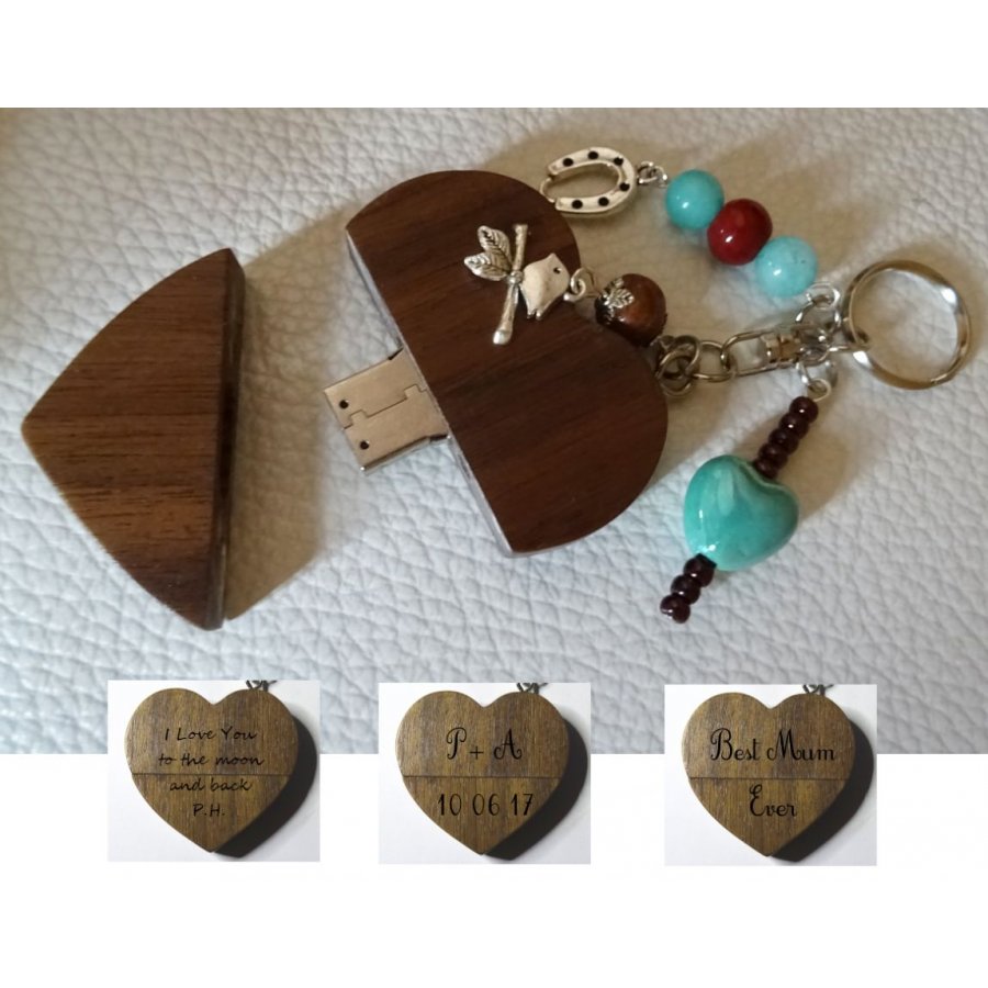 Hart sleutelhanger usb sleutel om turquoise kralen te graveren