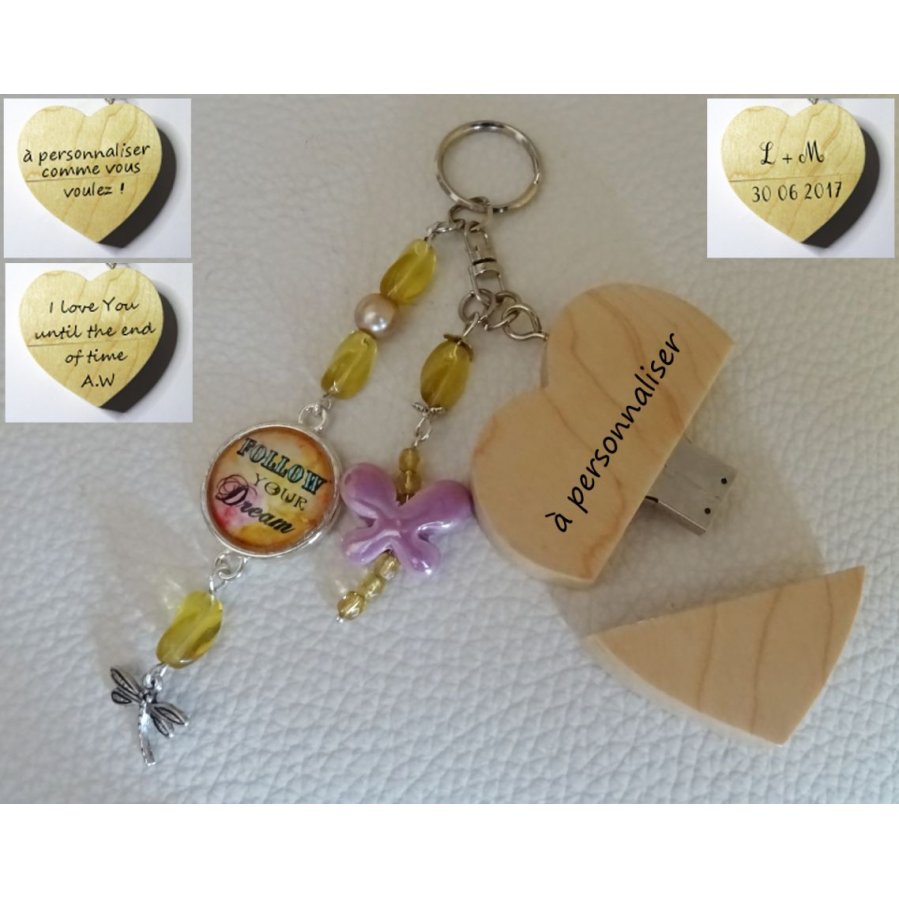 Sleutelhanger Hart usb sleutel om Cabochon &amp; vlinder te graveren