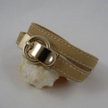Dubbele perzik lederen band met gouden gesp 