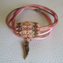 Saipan armband dubbele draai roze leer 