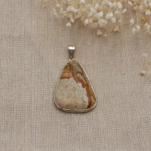 Cabochon hanger gezet in landschap jaspis steen, driehoekige vorm