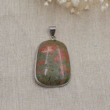Cabochon hanger gezet in unakiet steen ronde rechthoekige vorm