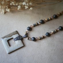 Vierkante Jaspis en Bali kralen ketting