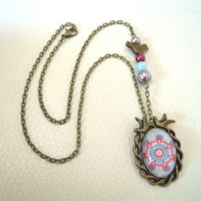 Halsketting hanger cabochon Vogels Blauw mauve