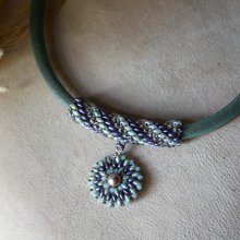 Ketting leer hanger Regaliz kralen Paars/groen