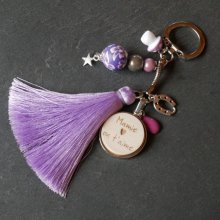 Houten cabochon sleutelhanger met parma kwastje